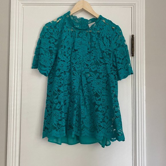 HD in Paris Tops - HD in Paris Anthropolgie Lace Mockneck Short Sleeve Blouse Size 12